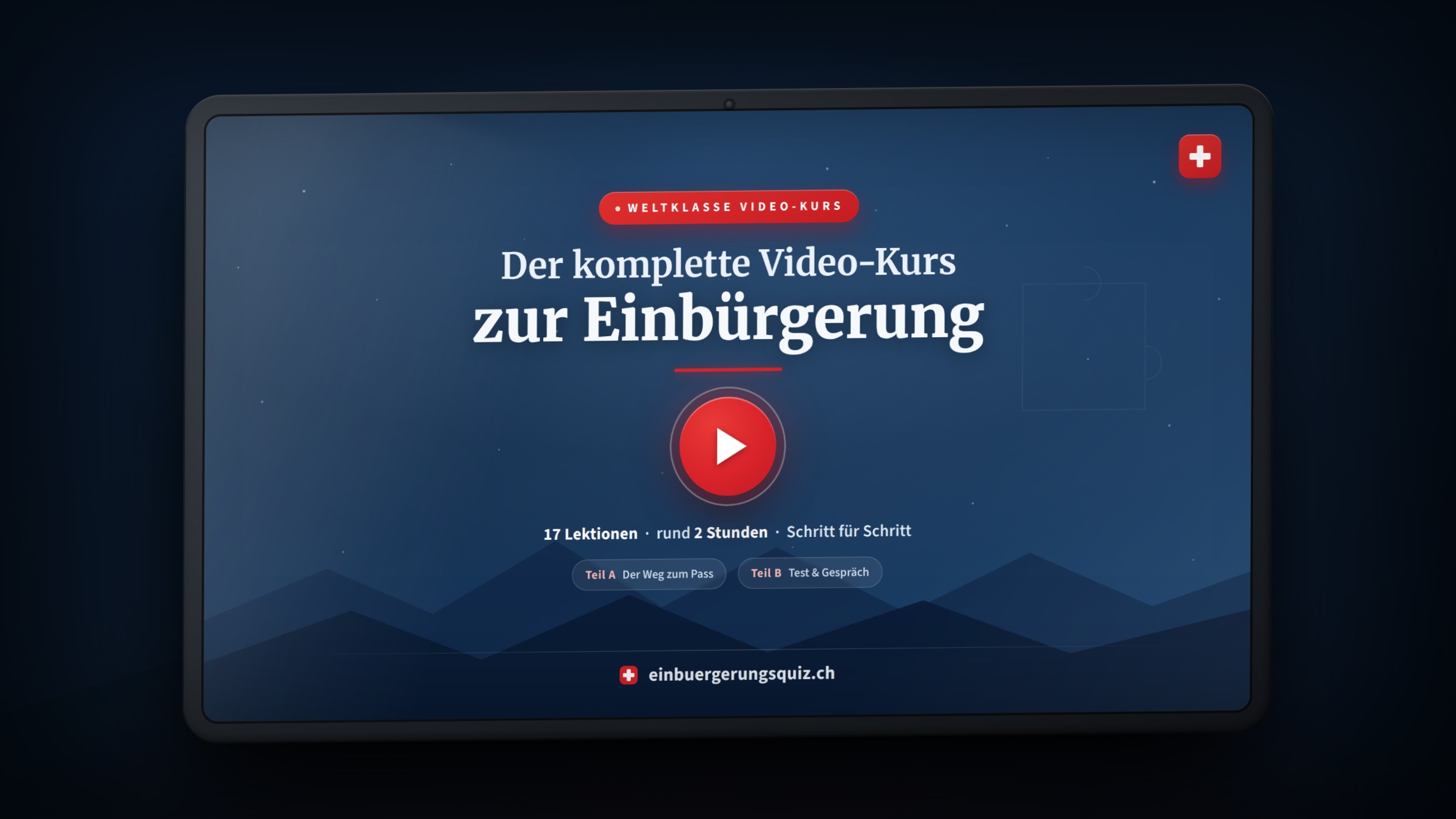Der komplette Video-Kurs zur Einbürgerung, 17 Video-Lektionen auf einem Tablet